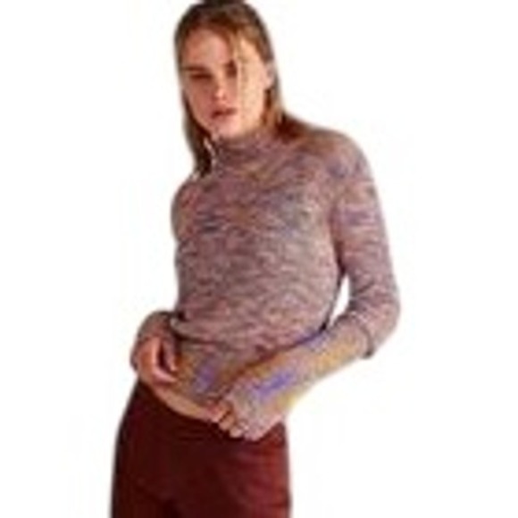 Free People Blair Spacedye Mock Turtleneck Sweater Candy Combo Small Boho Crop - Picture 1 of 10